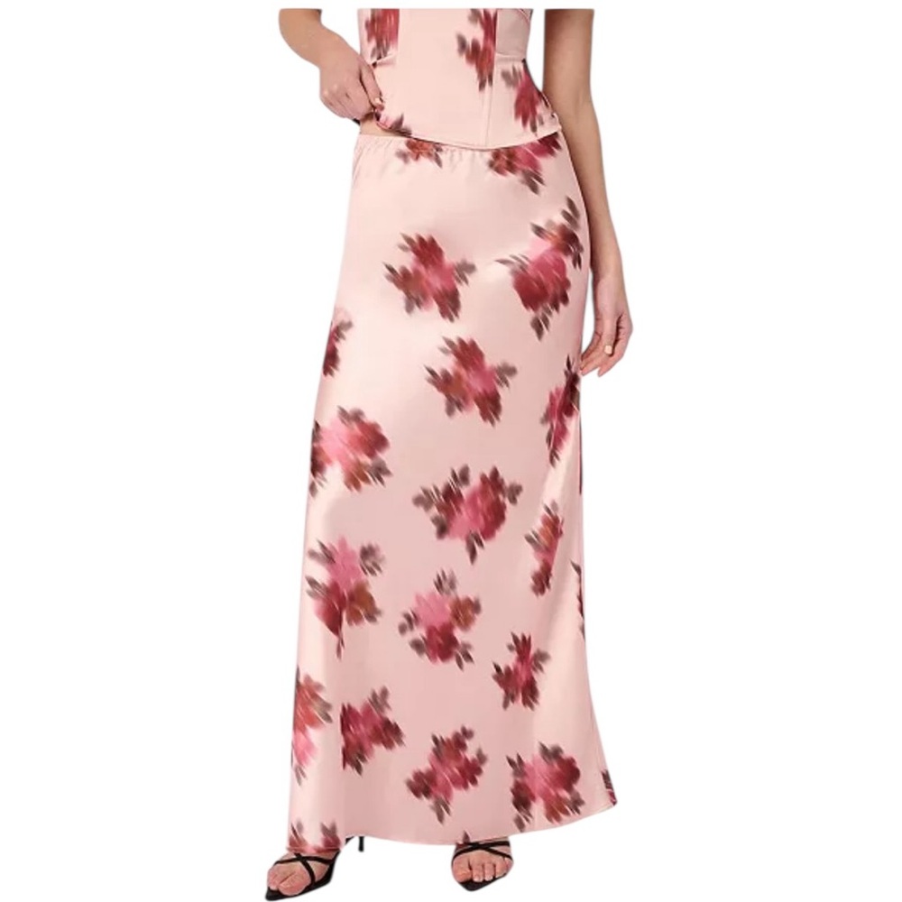 WeWoreWhat- Floral Pink Satin Maxi Skirt Size 8